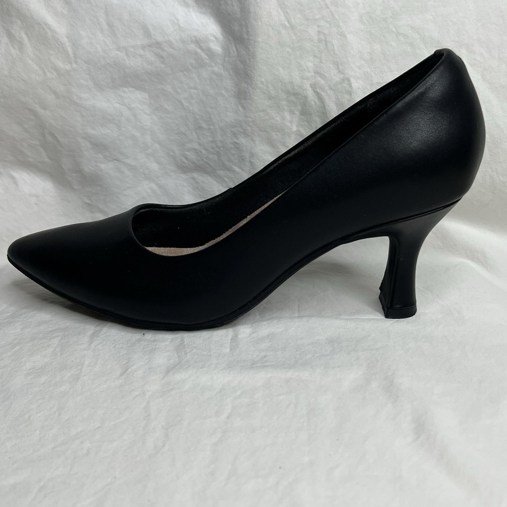 Clarks Collection Black Leather Pointed Toe Kitten Heel Pumps Womens 8.5 M